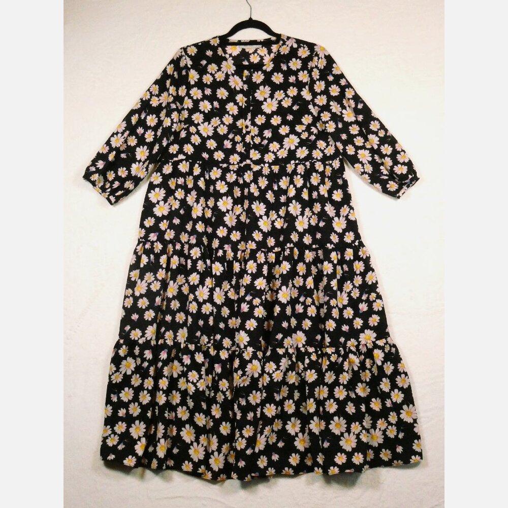 Vera & Lucy Floral Black Sheer Tiered Babydoll Dress